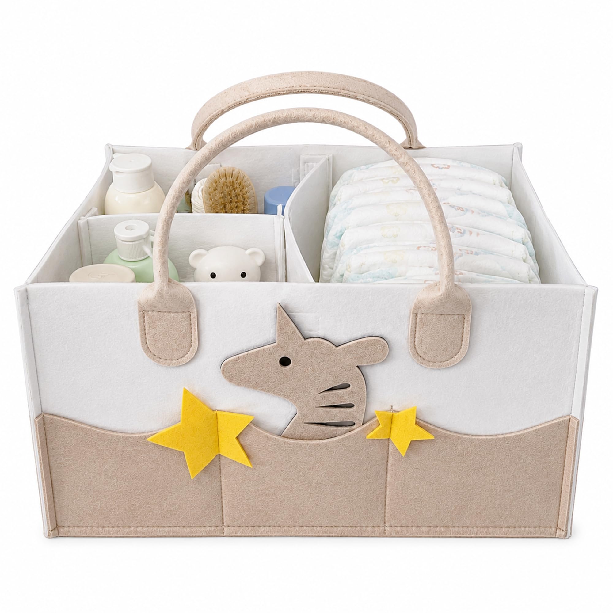 Novinest Nappy Caddy Organizer, Newborn Essentials Car Diaper Caddy, Portable Nursery Storage Basket with Detachable Compartments, Baby Shower Gifts Registry Must Have for Boy or Girl