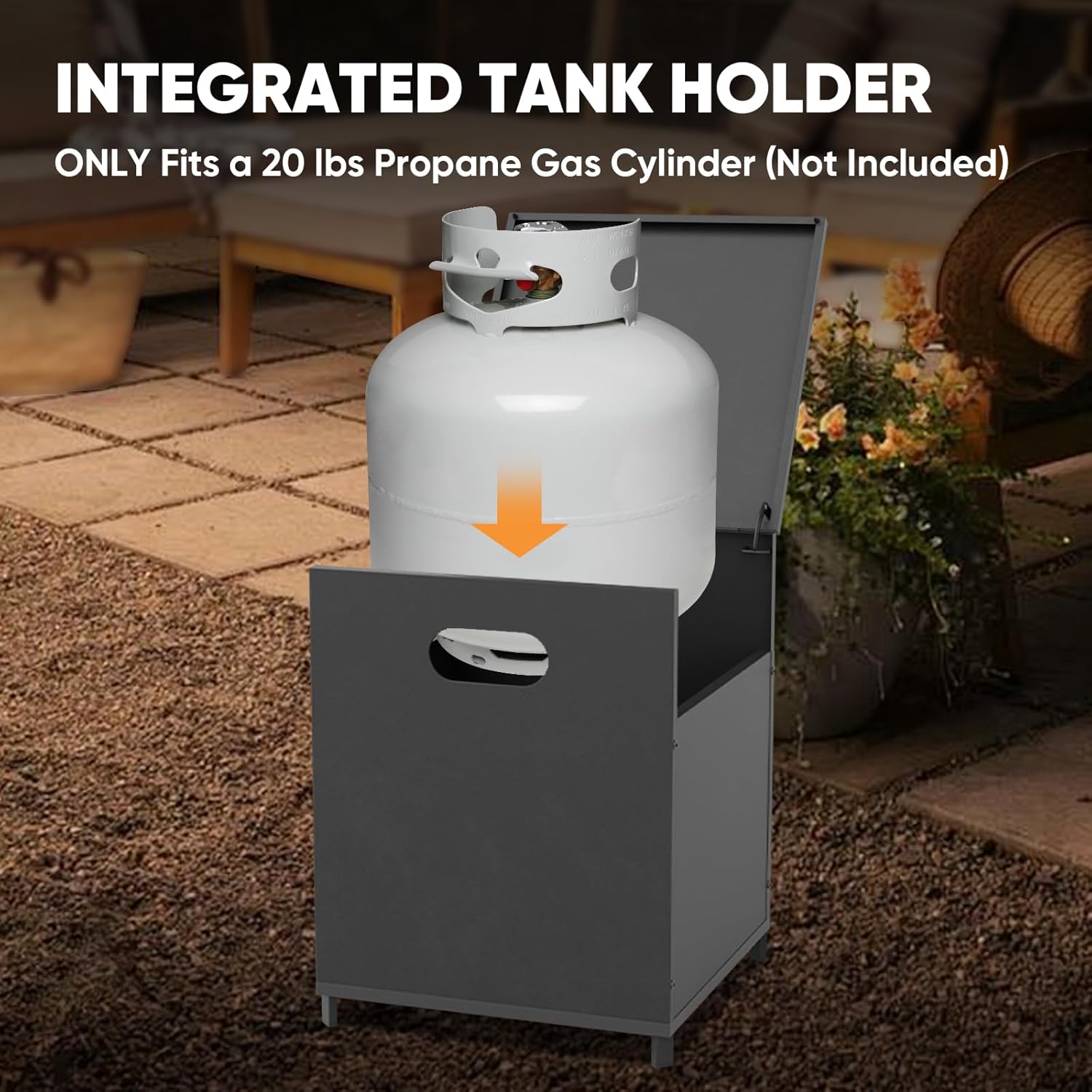 35’’ Smokeless Outdoor Propane Fireplace with Tank Storage & Mesh Door, CSA Certified 50,000 BTU Patio Fire Pit with Cover for Garden, Backyard and Patio, Black/Beige