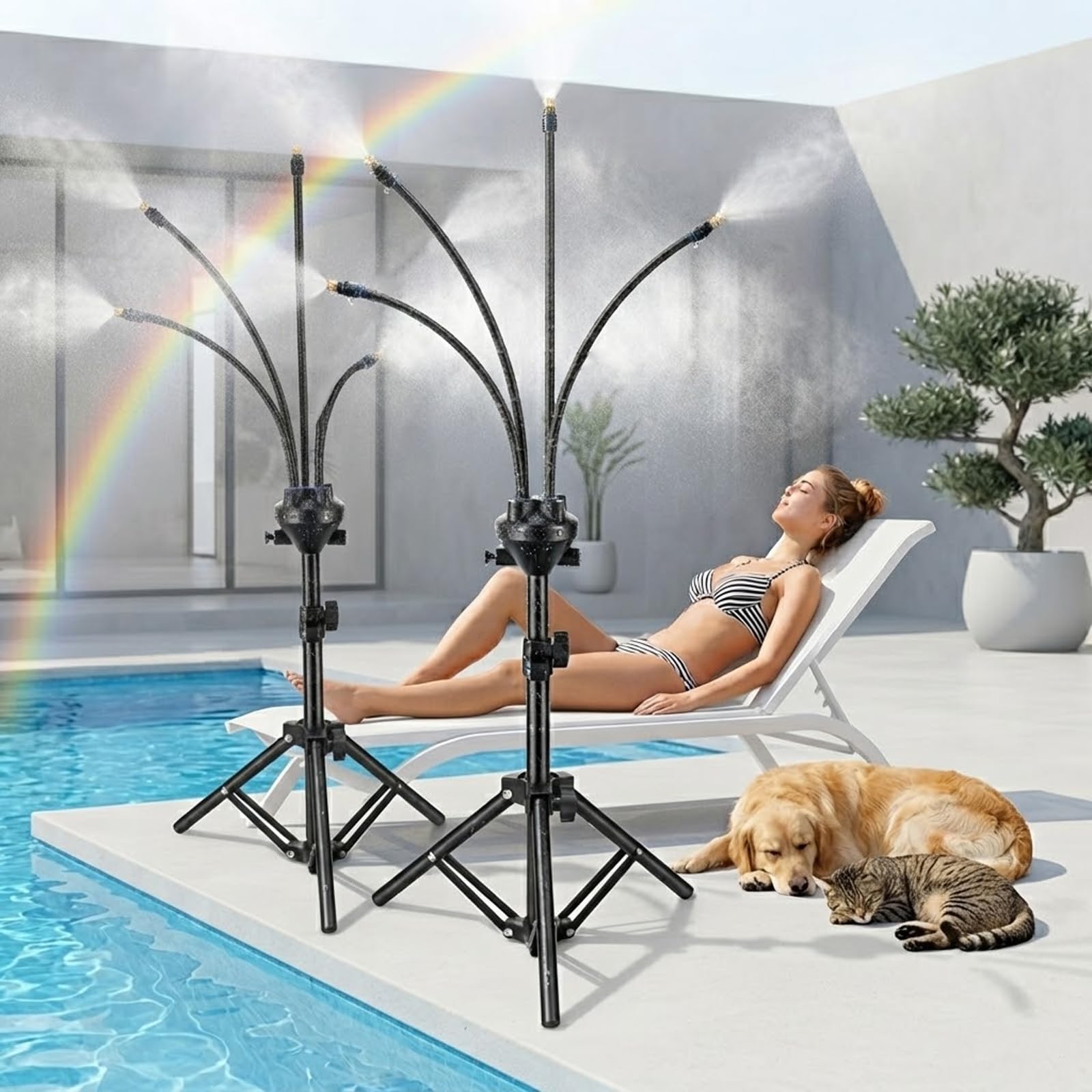 Brumisateur sur Pieds Terrasse 4 Buses Flexibles avec Tuyau 8 m，2pcs