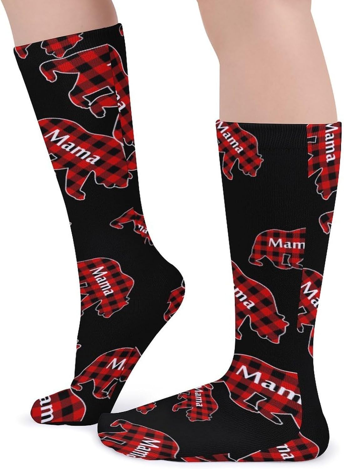 Plaid Mamas-Bear Knee High Socks Casual Long Stockings Over Calf Sock Tube for Women Men