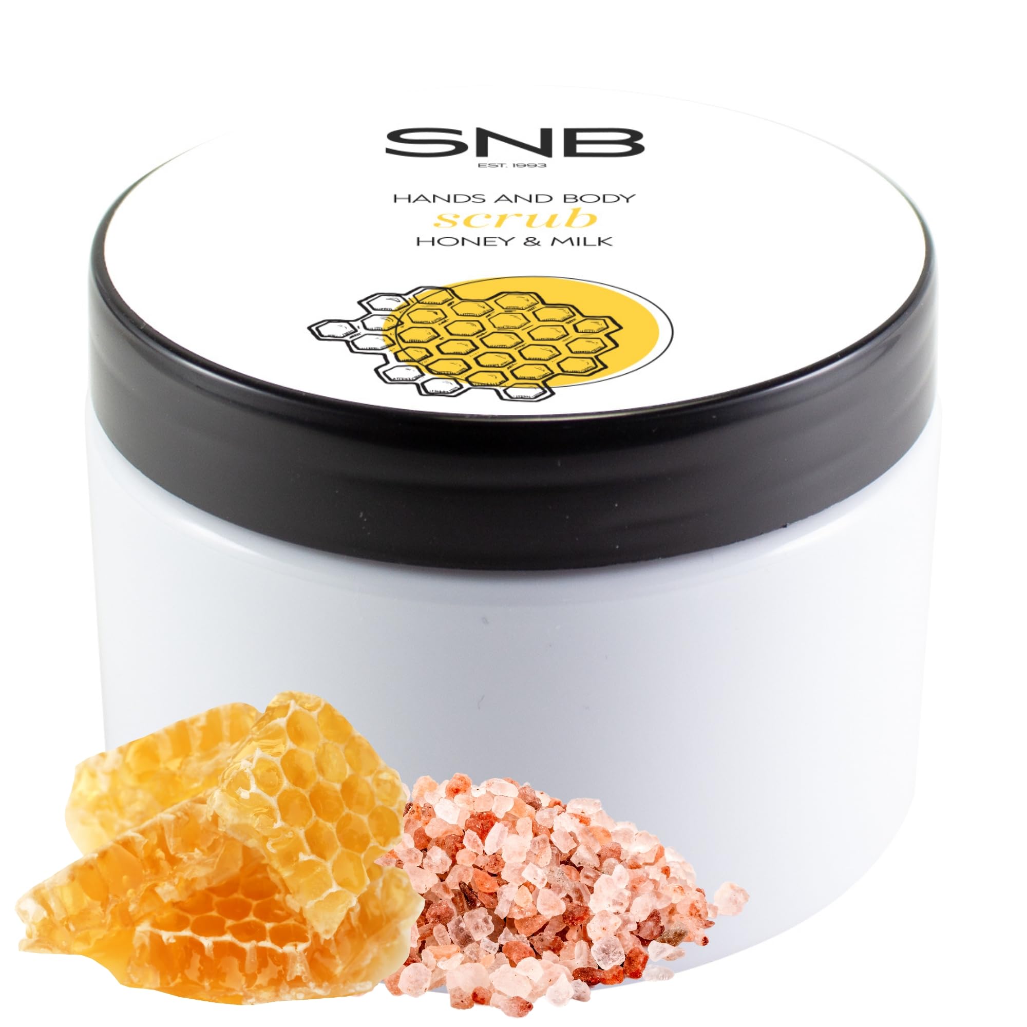 SNB Professional scrub per il corpo e le mani con sale dell'Himalaya, miele e latte 300 ml – esfoliante delicato per la pelle liscia – Con lanolina, burro di karitè, estratto di polline d'api e