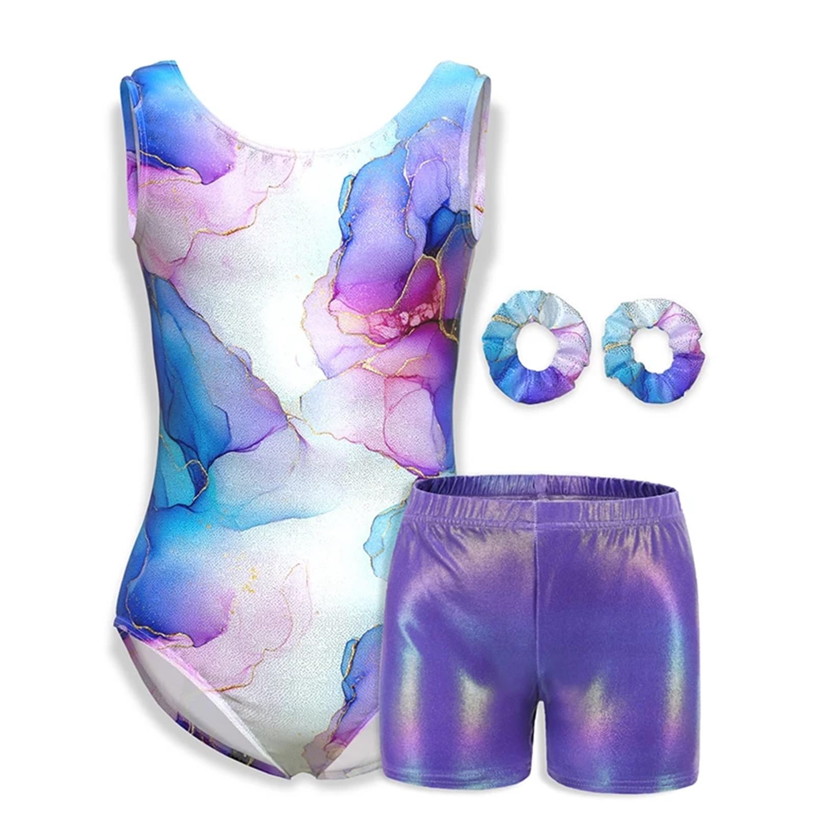 BDXMKS Girls' Gymnastics Leotards Girls Gymnastics Leotards Dancewear Clothing With Matching Shorts Hairband(Color-09,8)