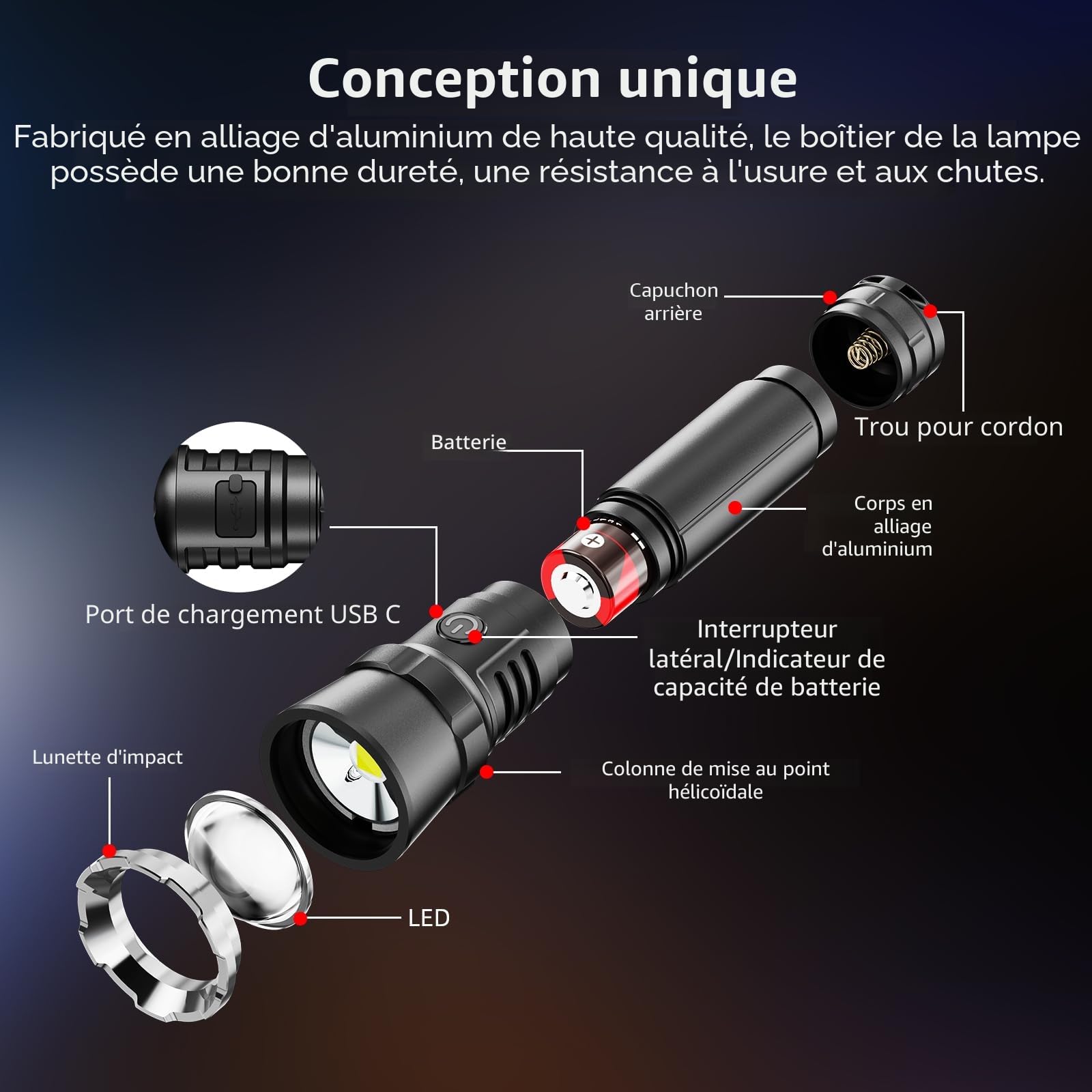 klarus EP12 Lampe de poche super lumineuse, 750 m, 4000 mAh, rechargeable, 2000 lumens, étanche IPX6, pour promener le chien, camping, outil d'urgence (EP12)