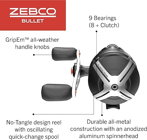 Miniatura 3 de Zebco Bullet Spincast Fishing Reel, Durable All-Metal Construction, Solid-Brass Pinion Gear, Pre-Spooled with 10-Pound Zebco Fishing Line, Black