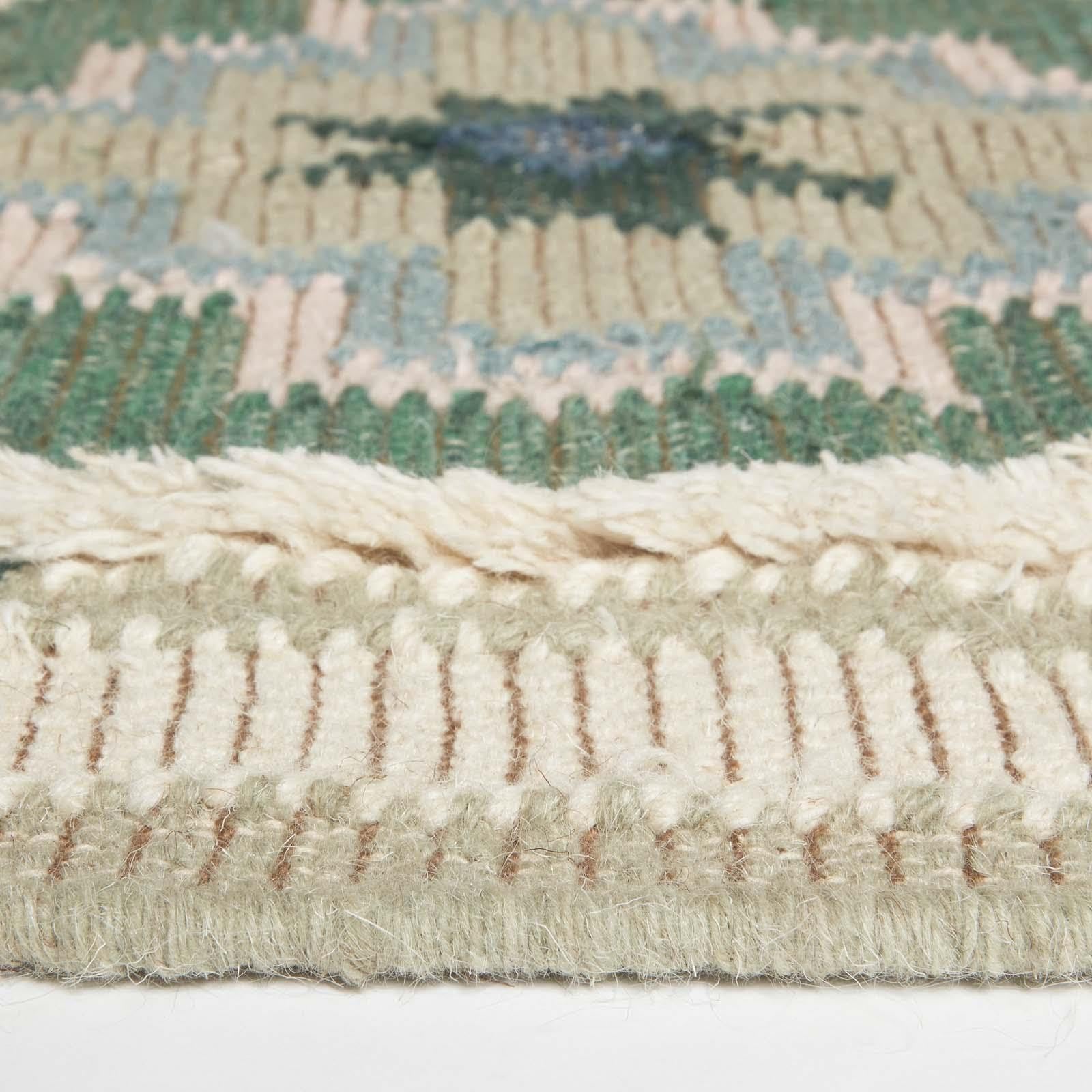 HOMESCAPES Tapis de Couloir Kilim en Laine Matala, Tapis Long 66x200 cm, Tapis Vert et Bleu Artisanal