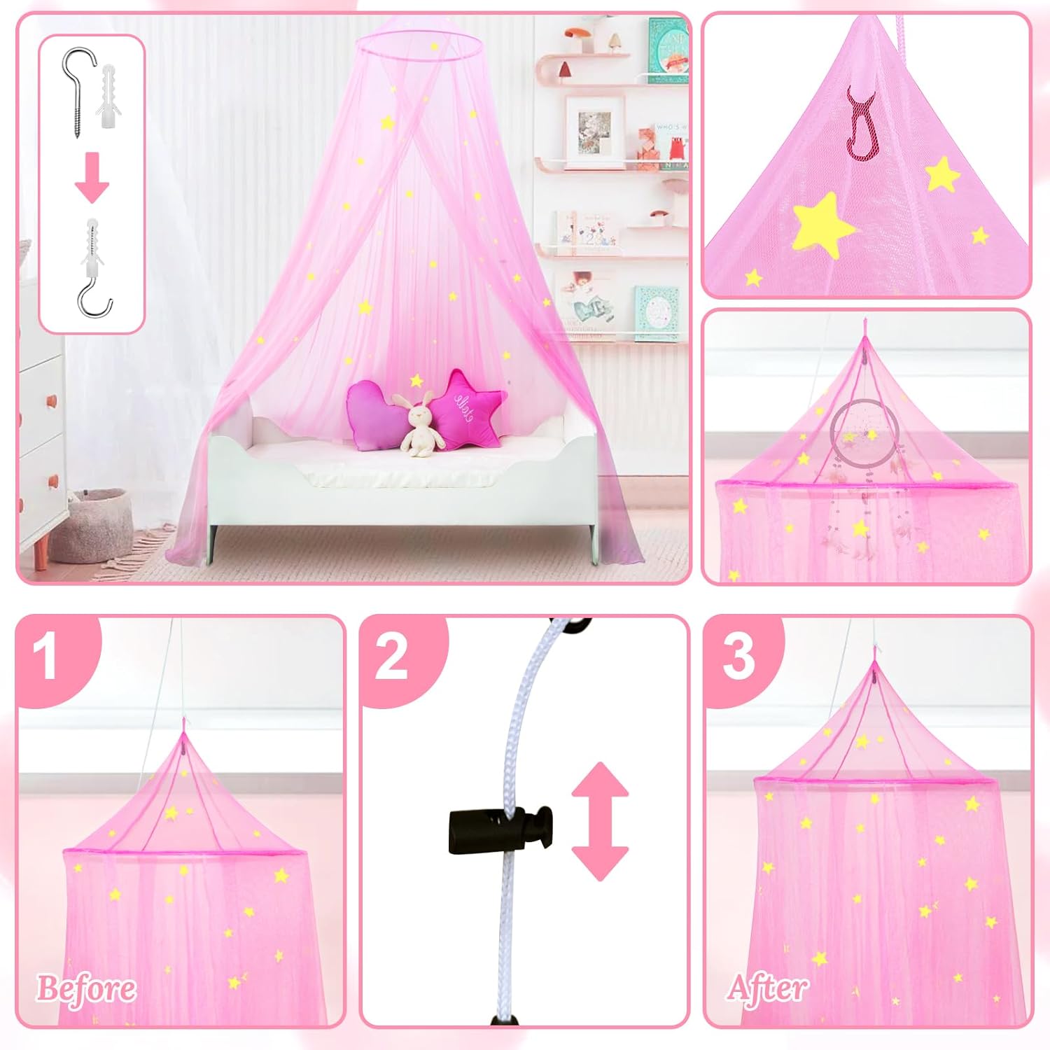 South to East Pink Bed Canopy with Stars & Princess Canopy Bed Curtains