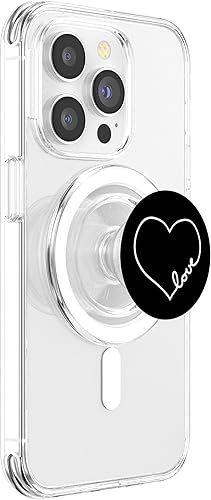 Miniatura 4 de Amor de corazón blanco delineado en PopSockets negros MagSafe PopGrip para iPhone