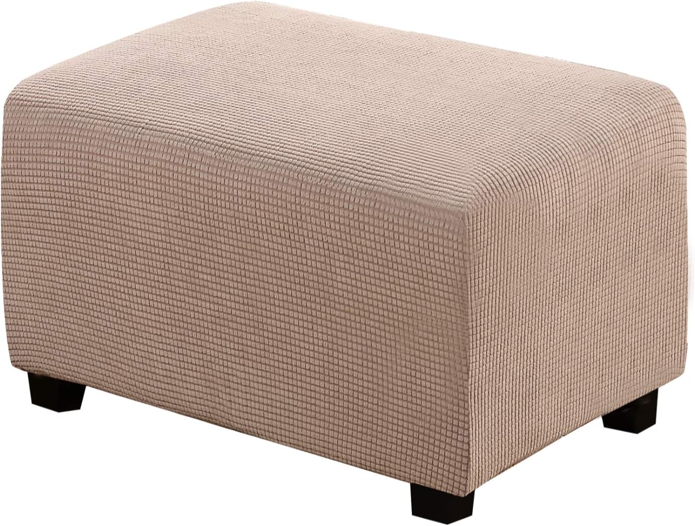 H.VERSAILTEX Ottoman Cover Slipcover Rectangle Fit Length 29"-34" Footrest Sofa Slipcovers Stool Cover Footstool Protector Covers Feature Stretch Thick Soft Jacquard Fabric Removable Washable - Sand