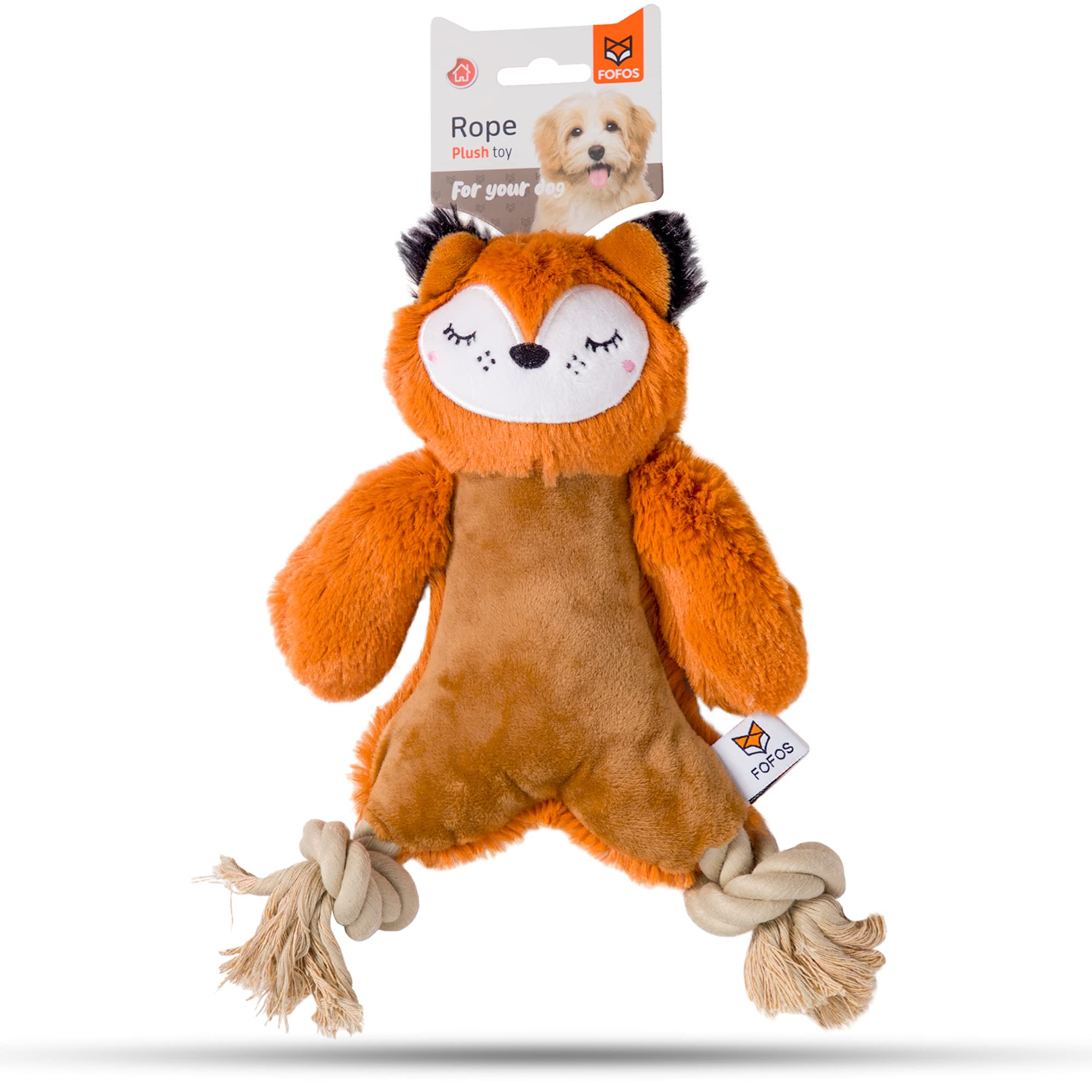 BarkButler x Fofos Rope Leg Plush Bear - Soft & Squeaky Toys for Dogs with Rope, Dog Toys for Medium Dogs (5-20kgs) - Brown