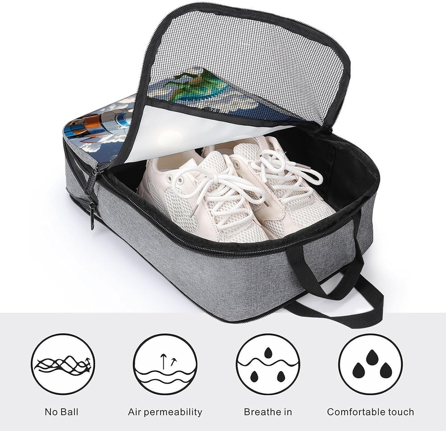 Funny Astronaut Dinosaur Rocket Shoe Bag Travel Shoe Organizer with Zipper Closure Portable Breathable Shoes Storage Bag Large Washable Shoes Pouch for Men And Women