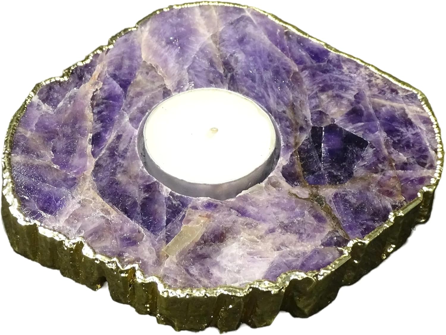 Amethyst Candle Tea Light Holder Natural Purple Crystals Reiki Gemstone Votive Candle Stand Large Tealight Candle Holders Home Decoration (Amethyst)