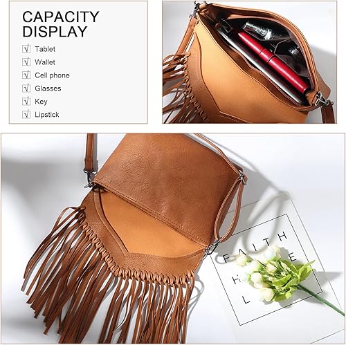 Miniatura 5 de Bolso Hobo con flecos para mujer, bolso de hombro con borla vintage, bolsos negros con borlas