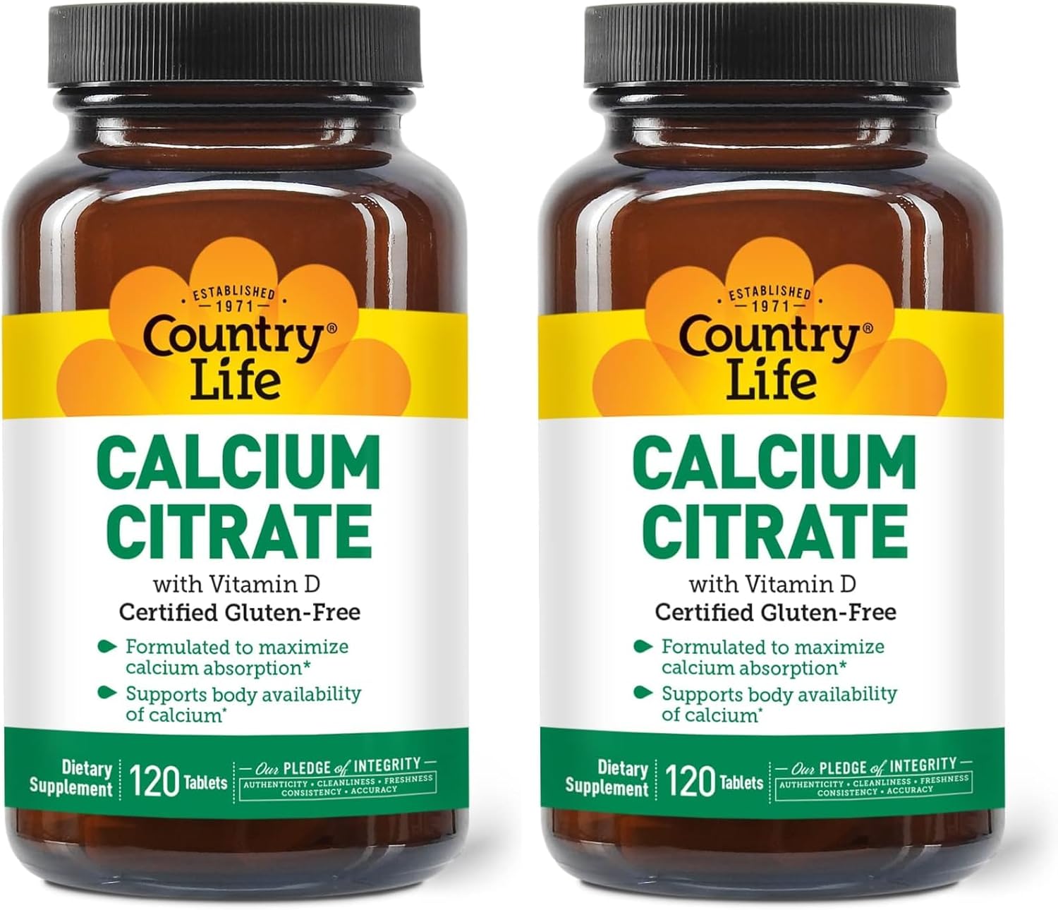 Country Life Calcium Citrate with Vitamin D – 500mg – Highly Absorbable Calcium Supplement – Certified Gluten Free, Vegan, Halal, Non-GMO – 120 Tablets (Pack of 2)