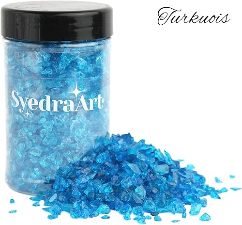 Miniatura 126 de Syedra - Juego de 3 piezas de vidrio triturado para manualidades, arte de resina, piezas de espejo de color triturado, 1 libra (amarillo)