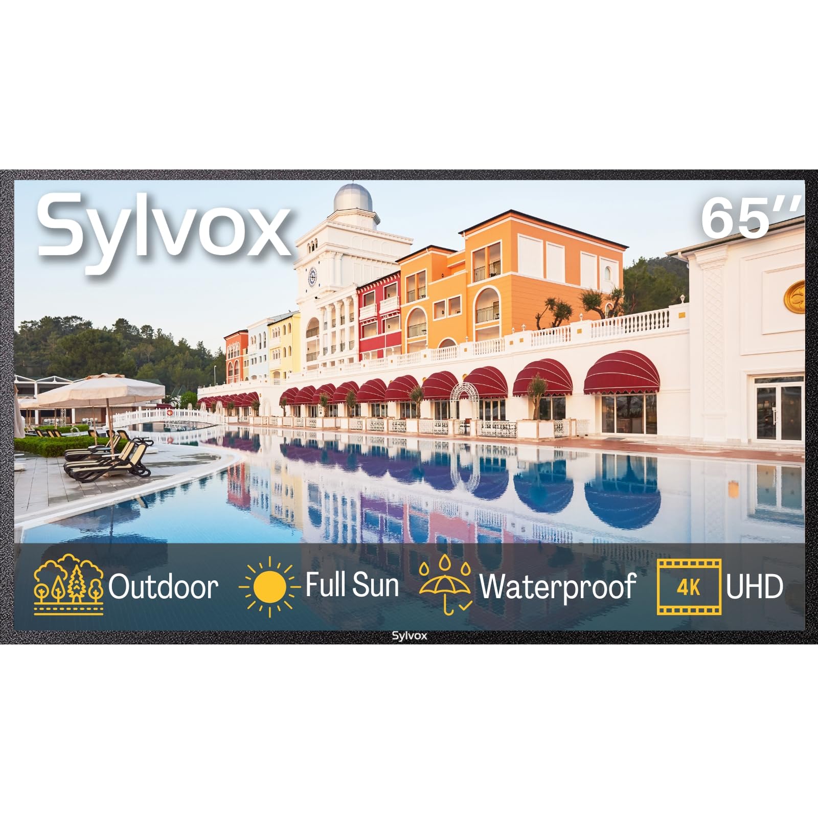 SYLVOX 65 inch Outdoor Signage TV, 2000nits for Partial Sun, IP55 Waterproof Outdoor TV, 4K UHD Commercial TV for Business, ATSC & NTSC Tuner, Support Bluetooth & 2.4G WiFi (Signage 2.0 Series)