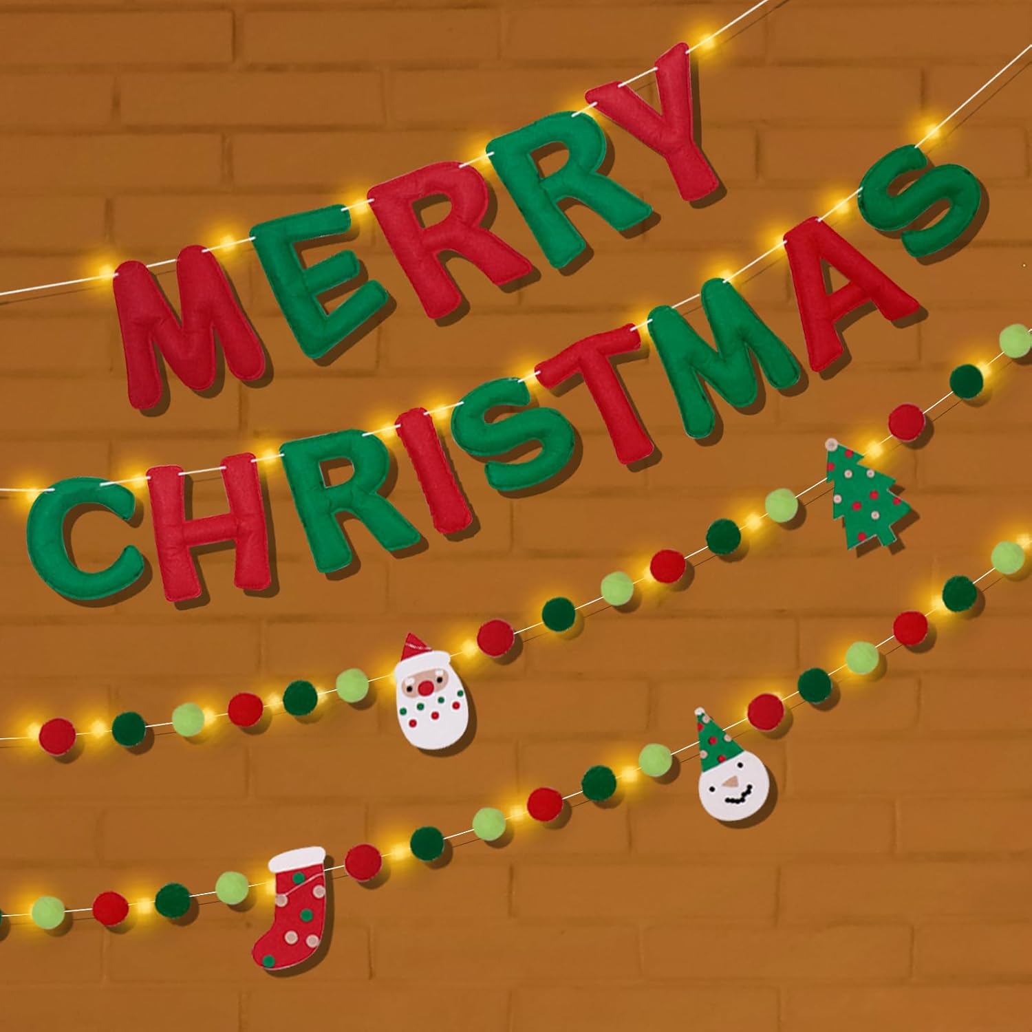 Roetyce PreStrung Merry Christmas Banner, Christams Felt