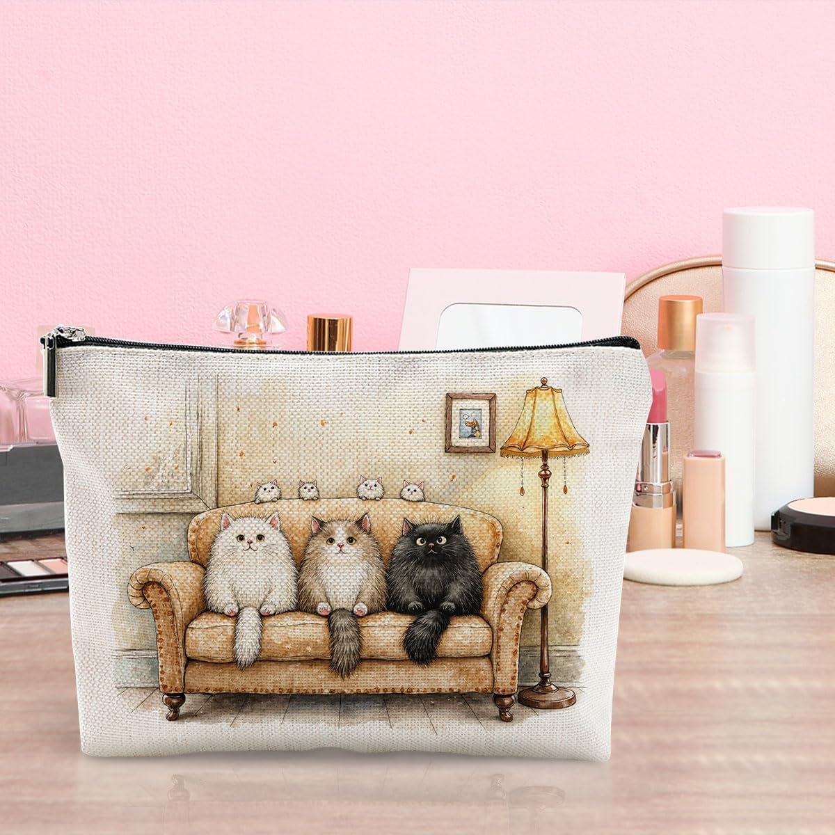 Cute Cat Makeup Bag Cat Lover Gift Cosmetic Bag Travel Toiletry Makeup Organizer Zipper Pouch Christmas Thanksgiving Birthday Gifts for Women Girls Sister Friend - Image 6