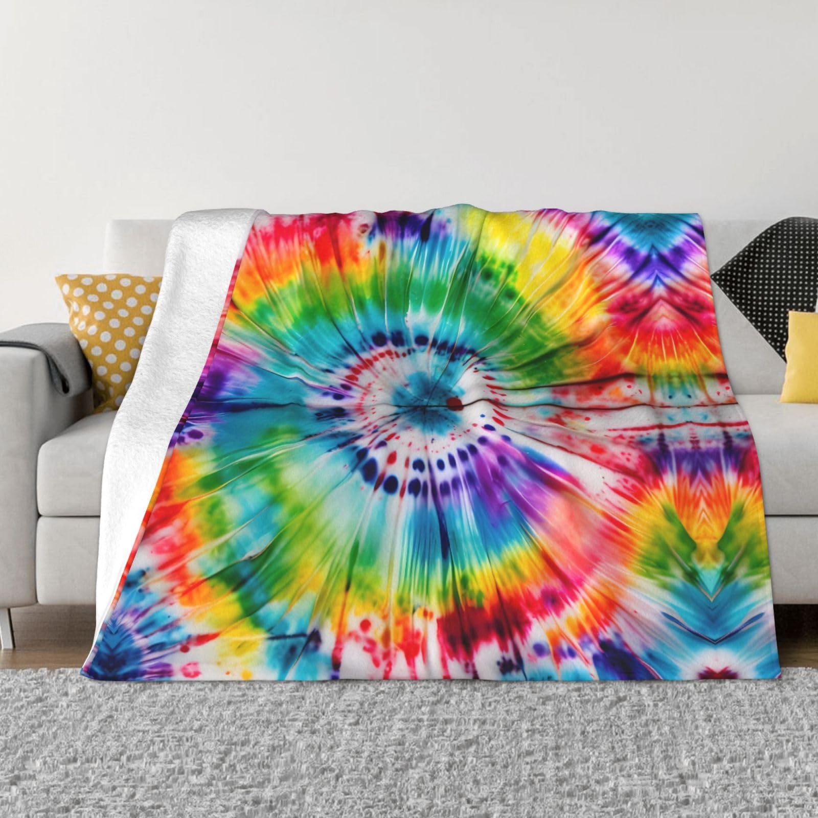 Plaid polaire batik coloré hippie chaud et doux pour lit et canapé