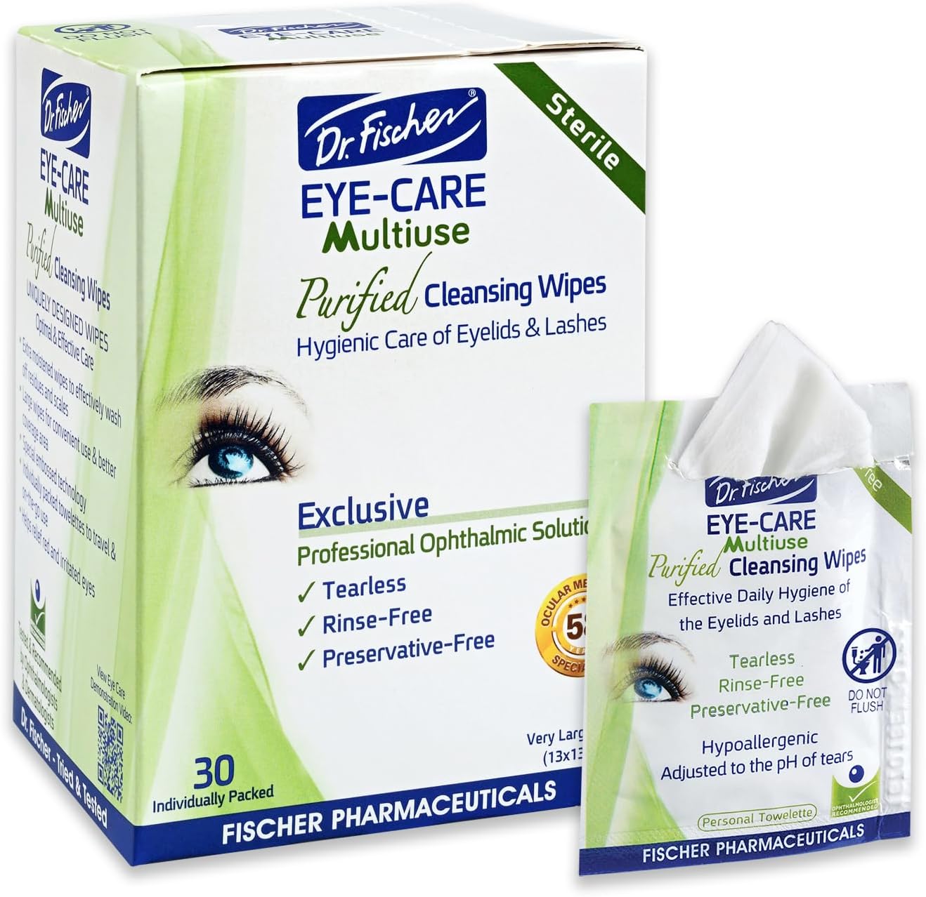 Dr. Fischer Eyelid Wipes - Hypoallergenic, Preservative-Free, Safe for Sensit...