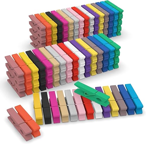 JABINCO (Paquete de 128) Mini pinzas de madera de colores, 16 colores cada uno, 8 piezas, de colores