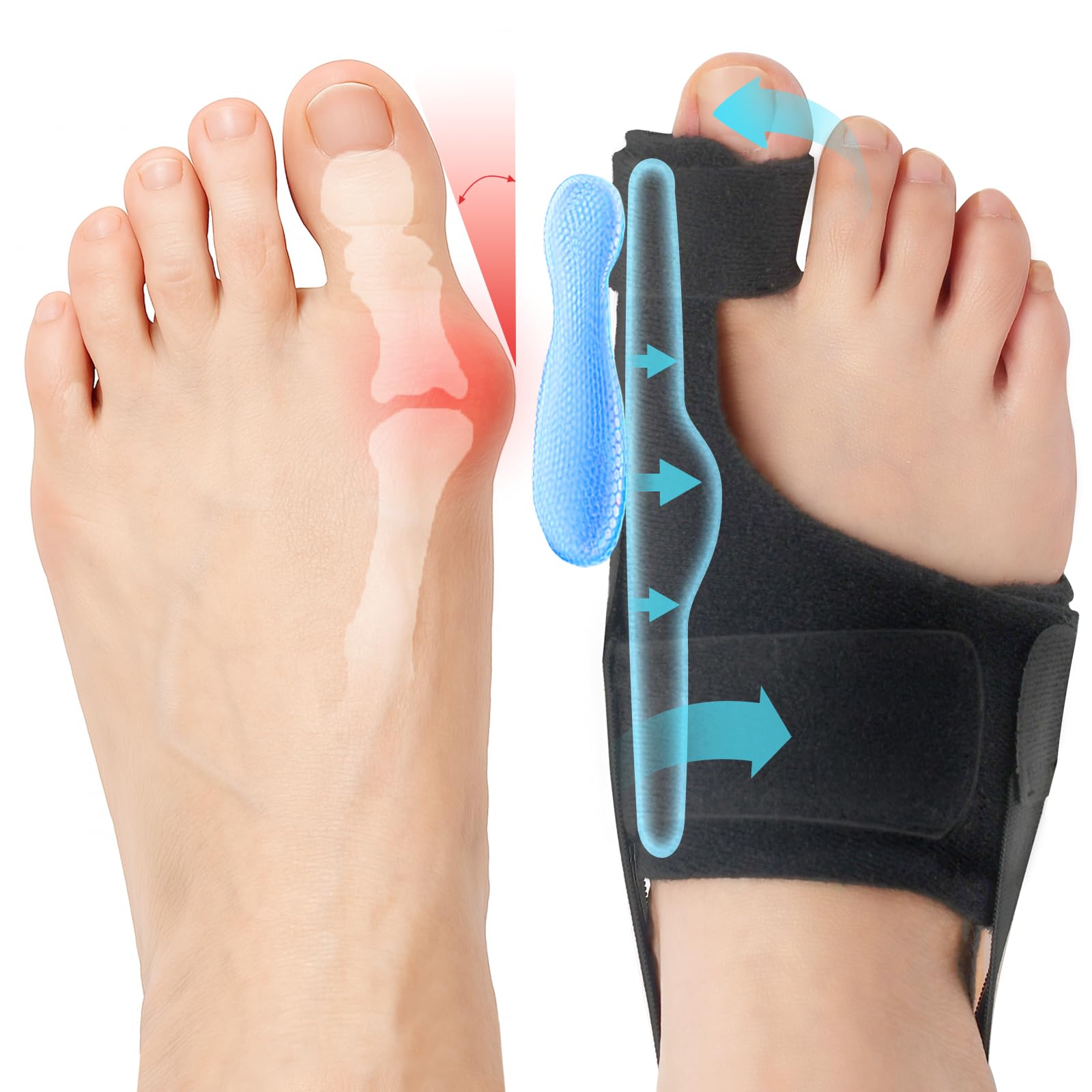 TASZOOS 2-Pack Bunion Corrector for Women & Men, Adjustable Big Toe Straightener for Bunion Relief-Hallux Valgus Pain Relief, Breathable Toe Corrector Brace Day & Night, Washable (Black)