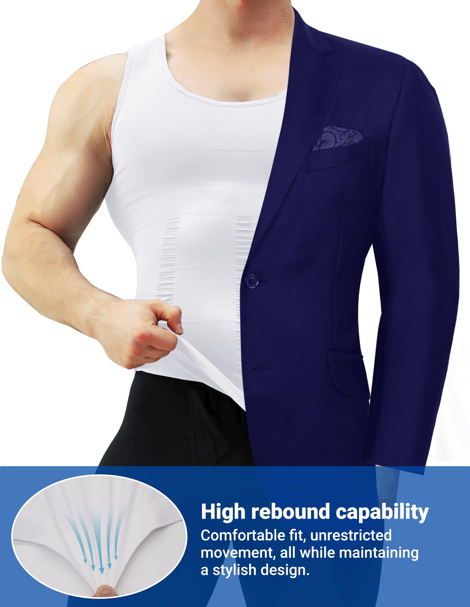 MEETYOO Koszulka kompresyjna męska typu tank top, bielizna modelująca bez rękawów, koszulka na siłownię, sport, podkoszulek dla mężczyzn, bodybuilding, trening, body Shaper, biały, XL