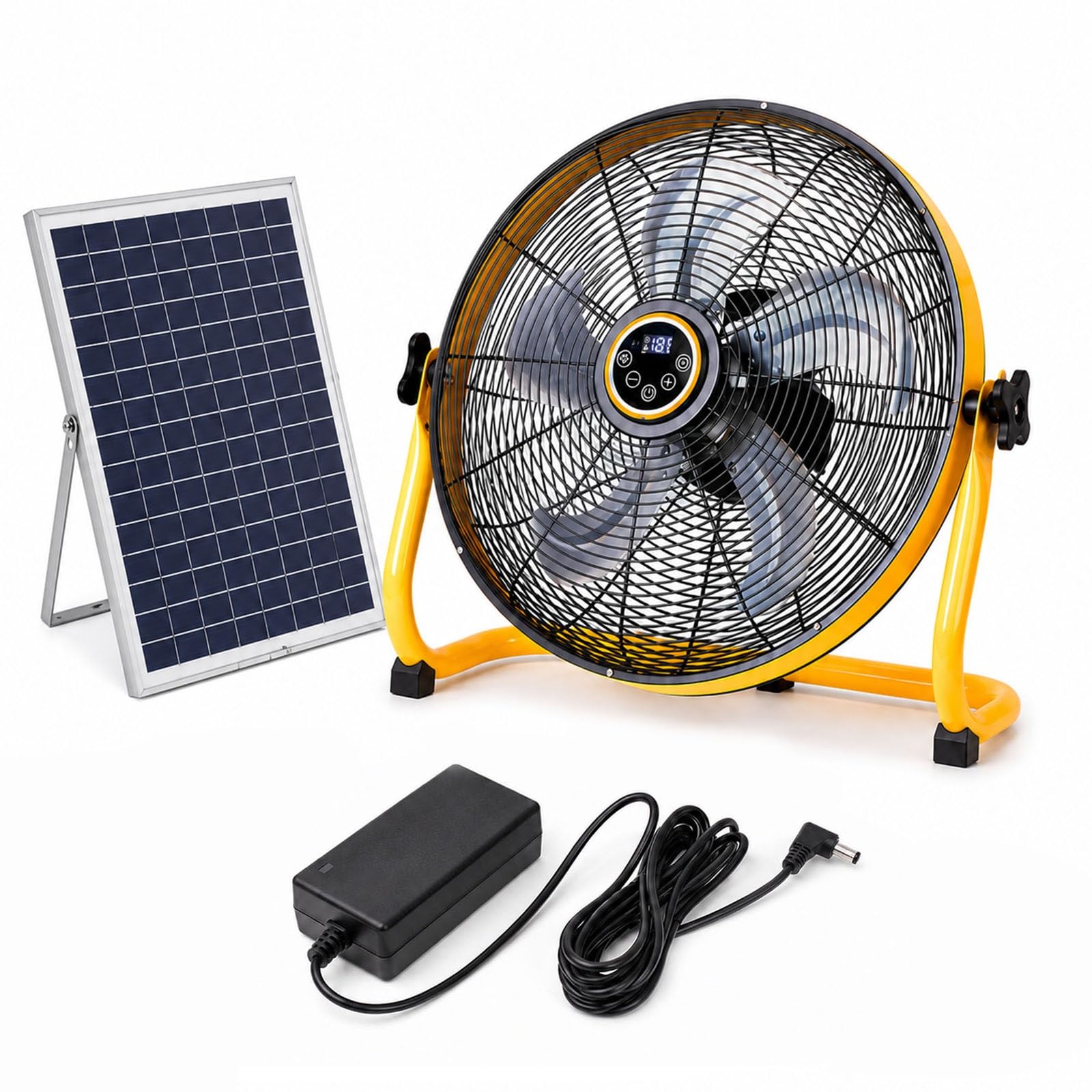 Ventilatore Solare in Metallo con Batteria, Pannello 30W e 12 Velocità | Ricarica Solare 30W & AC, Silenzioso 30dB, Autonomia 38h, Inclinazione Regolabile & USB per Interno ed Esterno