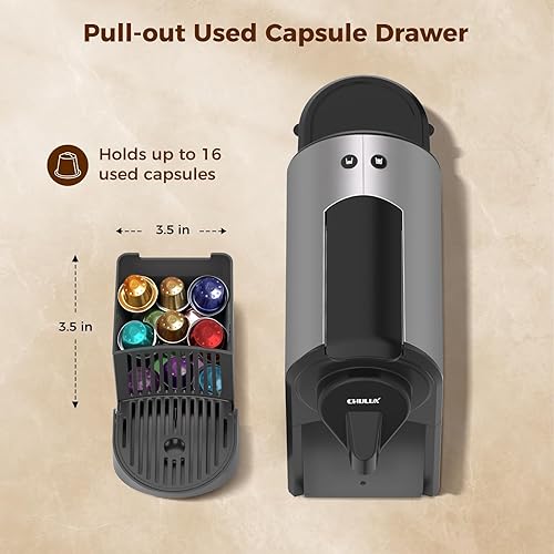 Miniatura 5 de CHULUX Máquina de café expreso compacta, cafetera de una sola porción de 20 bares, tamaños de preparación doble para espresso y lungo, preparación