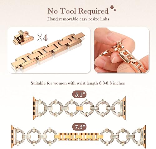 Miniatura 5 de LETOID Correa compatible con Apple Watch, correa de metal de joyería con diamantes de imitación para iWatch Series 7, 6, 5, 4, 3, 2, 1, SE