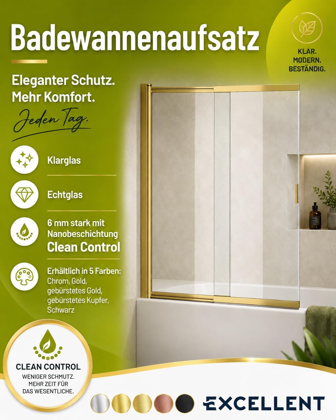 ECOLAM Przegroda do wanny szklana przegroda 110 x 140 cm drzwi przesuwne Kabina prysznicowa Złota Liner
