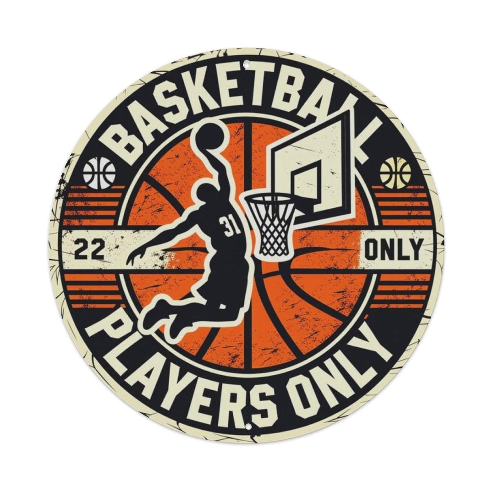 Vintage Basketball Players Only Dunk Silhouette Round Wall Sign Vintage Aluminium Metal Sign, Retro Wall Decor for Home, Bar, Garage & Farmhouse 20x20cm