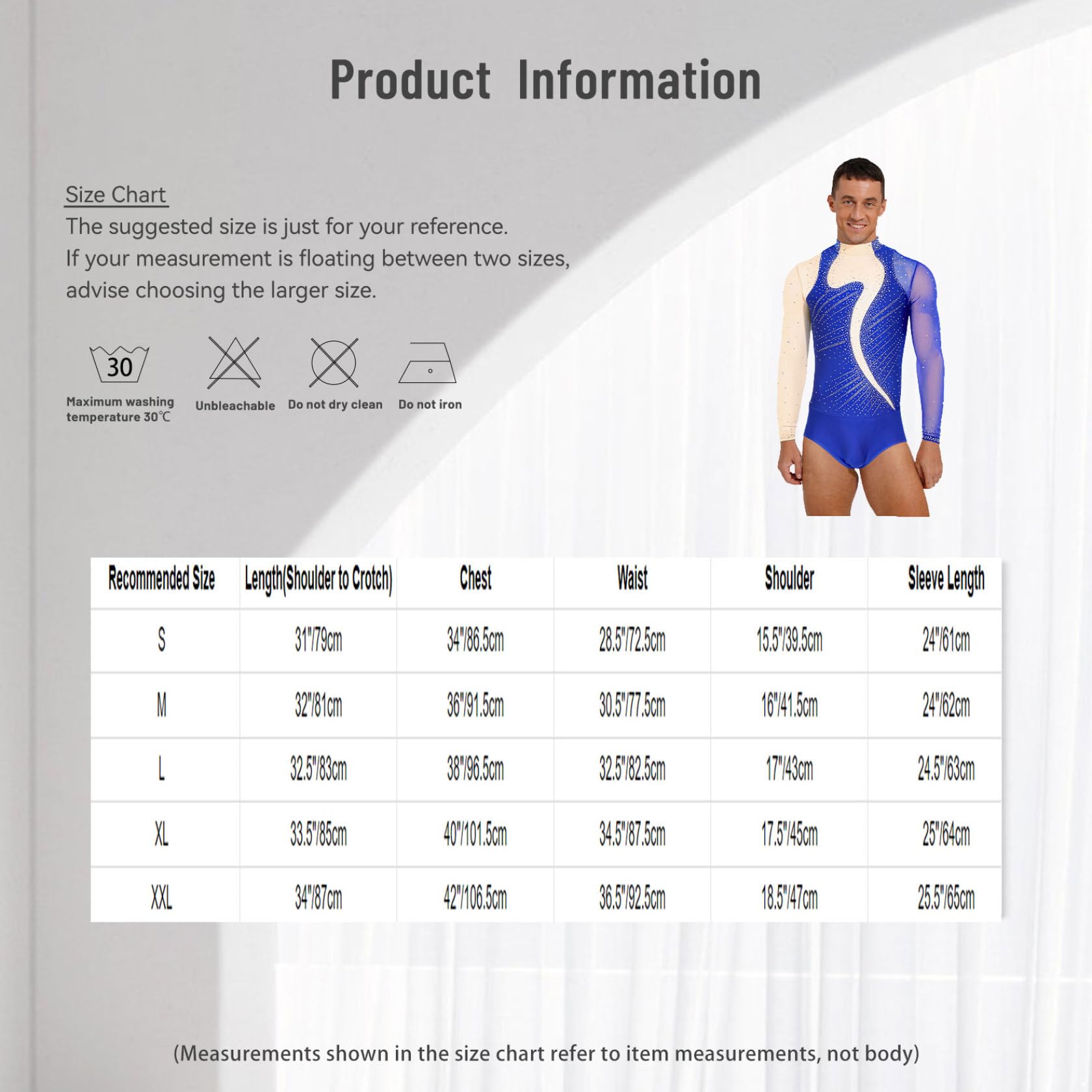 Body de danse à manches longues pour homme - Strass - Couleur contrastée - Maille - Gymnastique - Sport - Patinage sur glace - Costume de danse