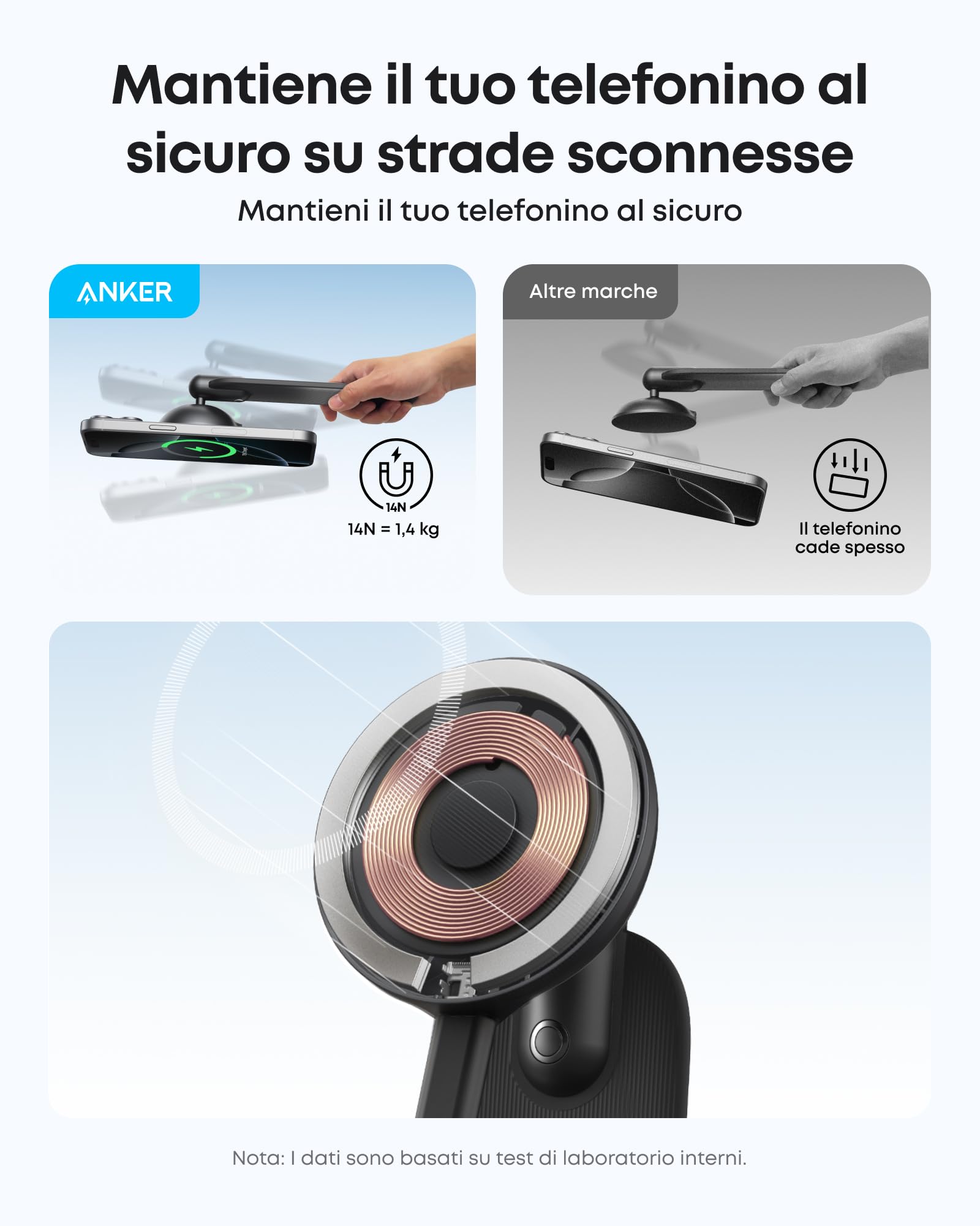 Anker Nano Caricabatterie Wireless Magnetico da Auto, Regolabile a 360° con Supporto Rimovibile, Ricarica Rapida 15W Certificata Qi2 con Supporto in Lega, per iPhone 16/15/14/13 (Adattatore Incluso)