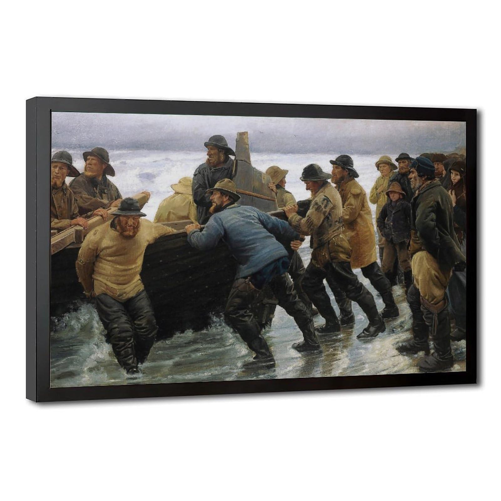 WCYB Fishermen Launching A Rowing Boat by Michael Ancher Art Posters Prints Canvas Deco Paintings Wall Art Hangable Frame 8" L X 12" W
