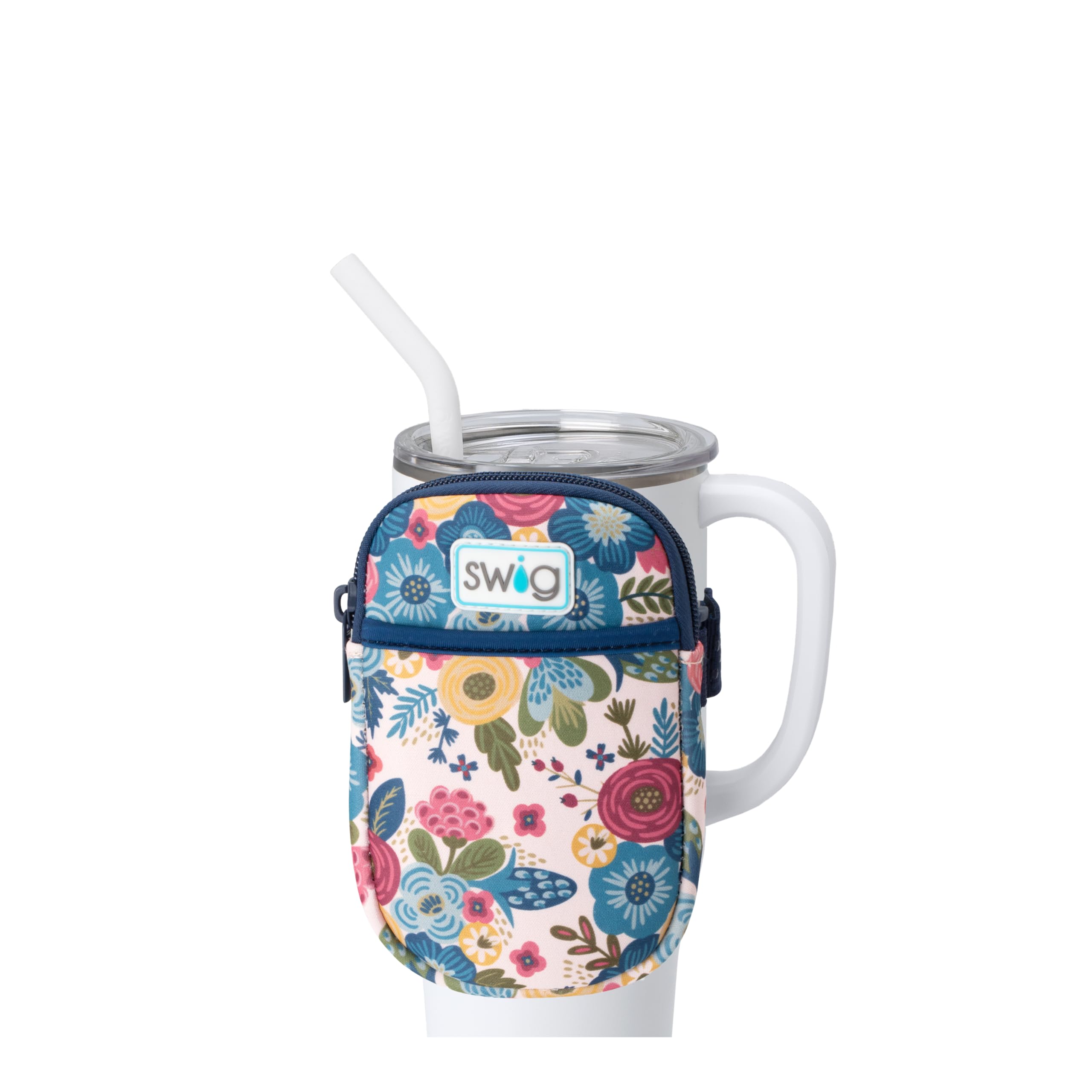 Swig Life Mega Mug Pouch, Water Bottle Bag with Adjustable Strap, Water Bottle Fanny Pack with Zippered Phone Pocket, Holds Travel Essentials, Water Bottles, Tumbler Accessories (Bella Rosa)