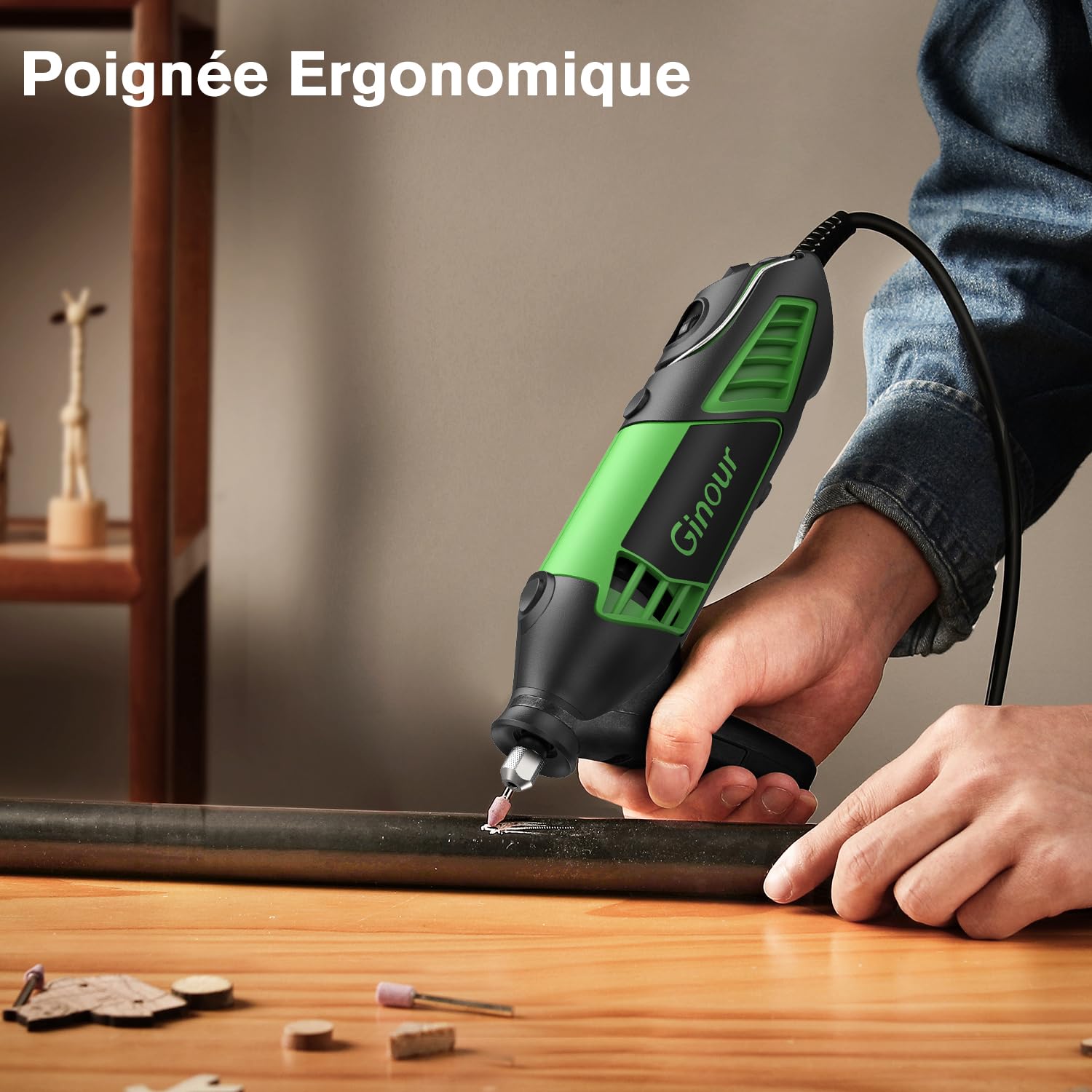 Ginour Outil Rotatif Multifonction 200W Outil Rotatif Filaire Meuleuse Perceuse avec 135 Accessoires 6 Vitesses Variables 8000-35000RPM Mandrin à 3 Griffes pour Découpe Ponçage Gravure