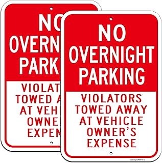 Large No Overnight Parking Sign, Violators will be towed sign, 2Pack -18"x12" Engineer Grade Rust Free Reflective Aluminum, Fade & Weather Resistant, UV Protected, Indoor/Outdoor Use, Easy to Mount