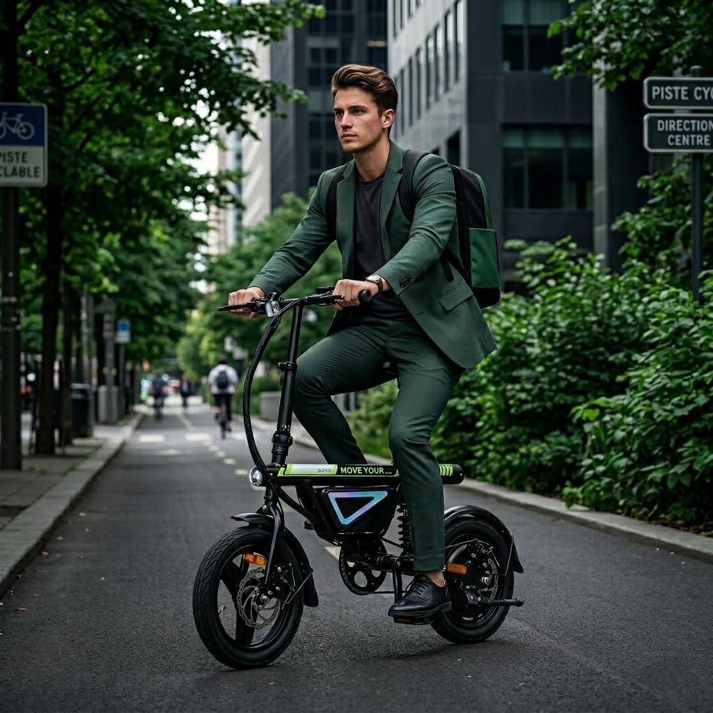 Finbike Bici Elettrica Pieghevole 14'' Pneumatico, 432WH Batteria, Autonomia di 30-50 KM, Motore 250W, E-Bike per Adulti e Adolescente, Carico 120kg, 10/15/25KM/H