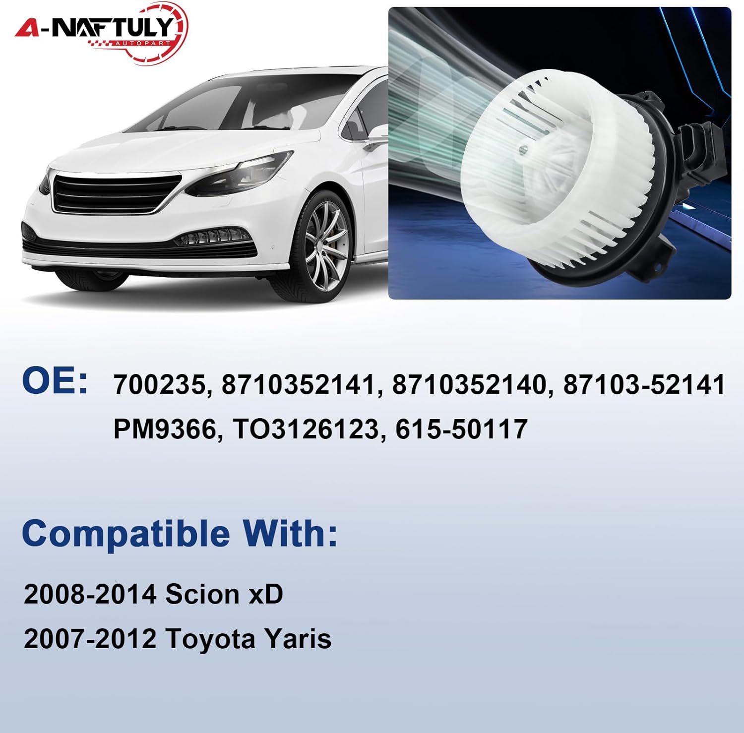 AC Blower Motor with Fan Replacement Fits for 2007-2012 Toyota Yaris, Scion xD 2008 2009 2010 2011 2012 2013 2014, HVAC Plastic Heater Blower Motor Assembly, 700235, 8710352141, 8710352140