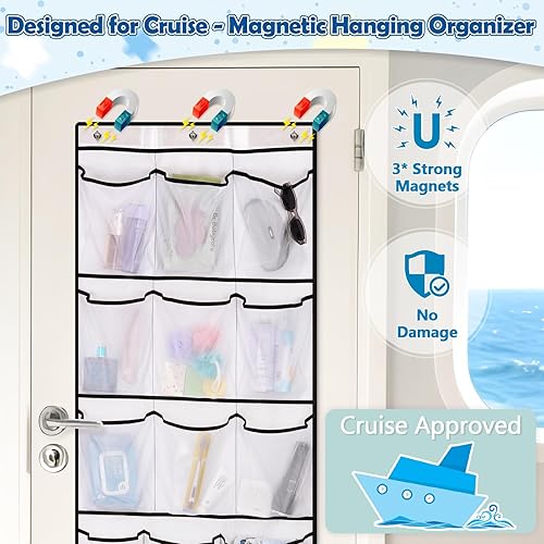 Miniatura 2 de Organizador de cruceros sobre la puerta, organizador magnético para puerta de crucero con 15 bolsillos de tamaño graduado, zapatero magnético