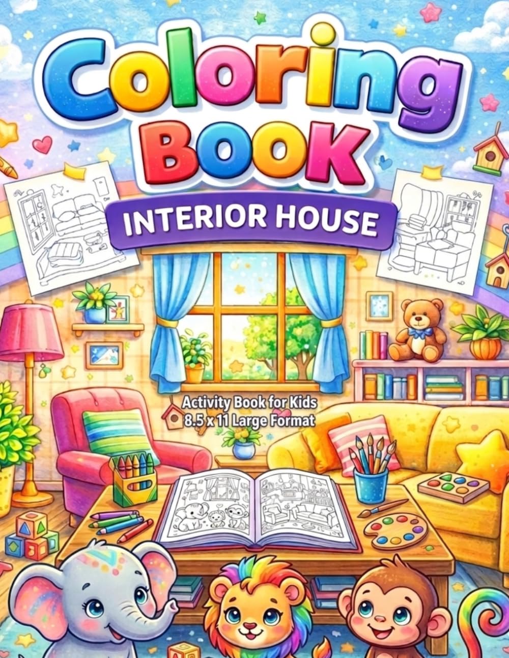 Bold and Easy Home Interior Coloring Book: 100 Simple and Jumbo Coloring Pages of Cozy Rooms for Kids | Big Outlines of Kitchens, Bedrooms, and ... Activity Book for Toddlers and Preschoolers