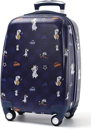 review GURHODVO Kids Carry On Luggage Children Rolling Suitcase with 4 Wheels Hardshell Case for Toddler to Travel (dinosaur&car)
