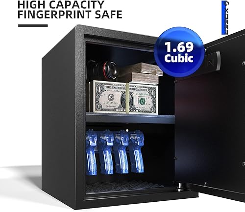 Miniatura 2 de XDeer Caja de seguridad biométrica con bolsa ignífuga, caja de seguridad de acceso rápido con huella digital mejorada, caja de seguridad de acero