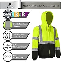 Vista 3 de sesafety Sudadera de seguridad de alta visibilidad para hombre, sudadera con capucha reflectante con cremallera clase 3, sudadera con capucha