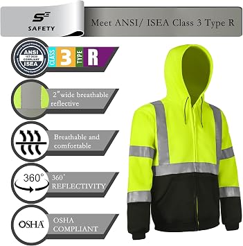 sesafety High Visibility Safety Sweatshirt for Men, Rain Suits for Men Waterproof, Heavy Duty Rain Gear, Hi Vis Rain Jacket with Hood Bundle