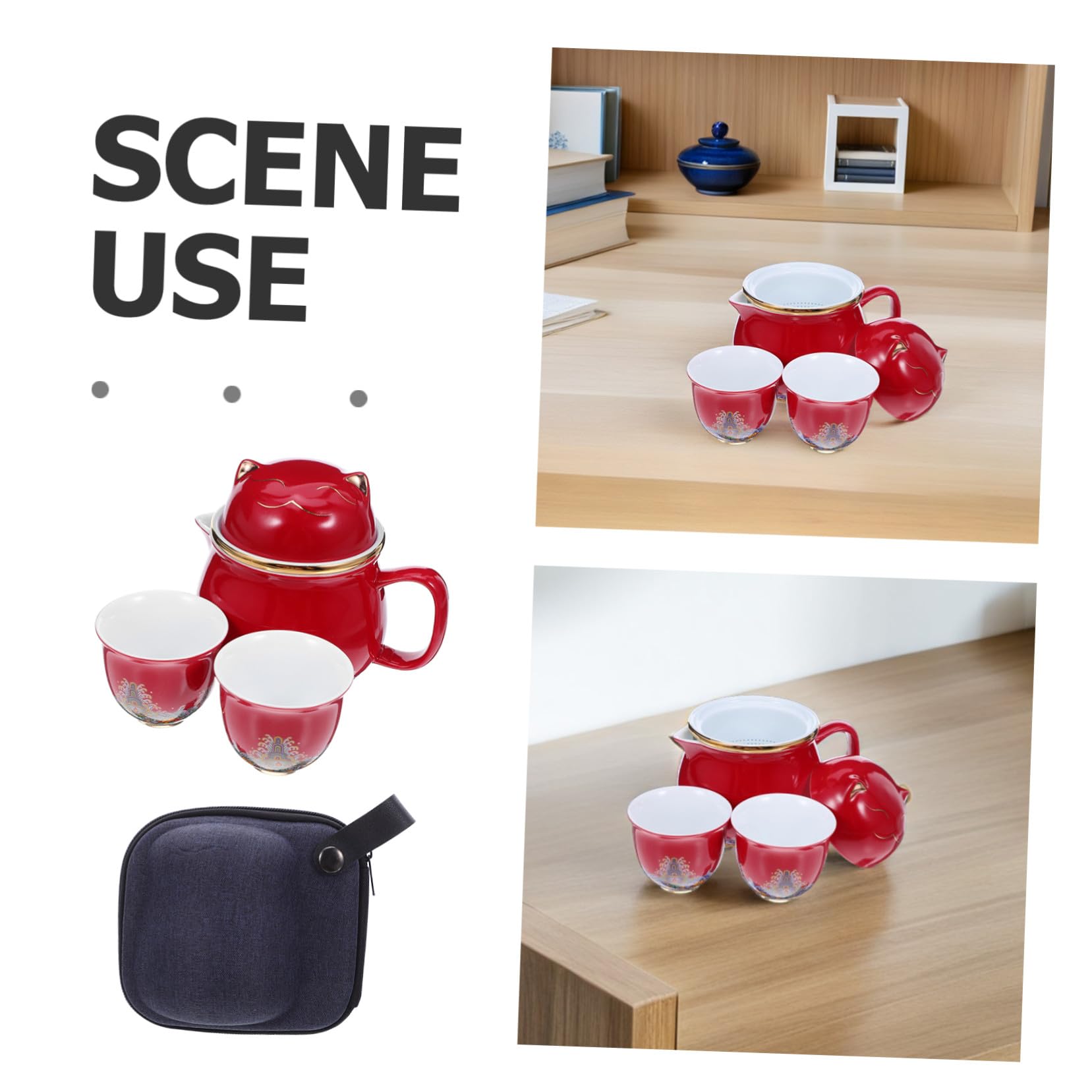 Hemobllo Service à Thé Portable Céramique Motif Chat Théière et Tasses pour Bureau Voyage et Pique Design Créatif et Transportable