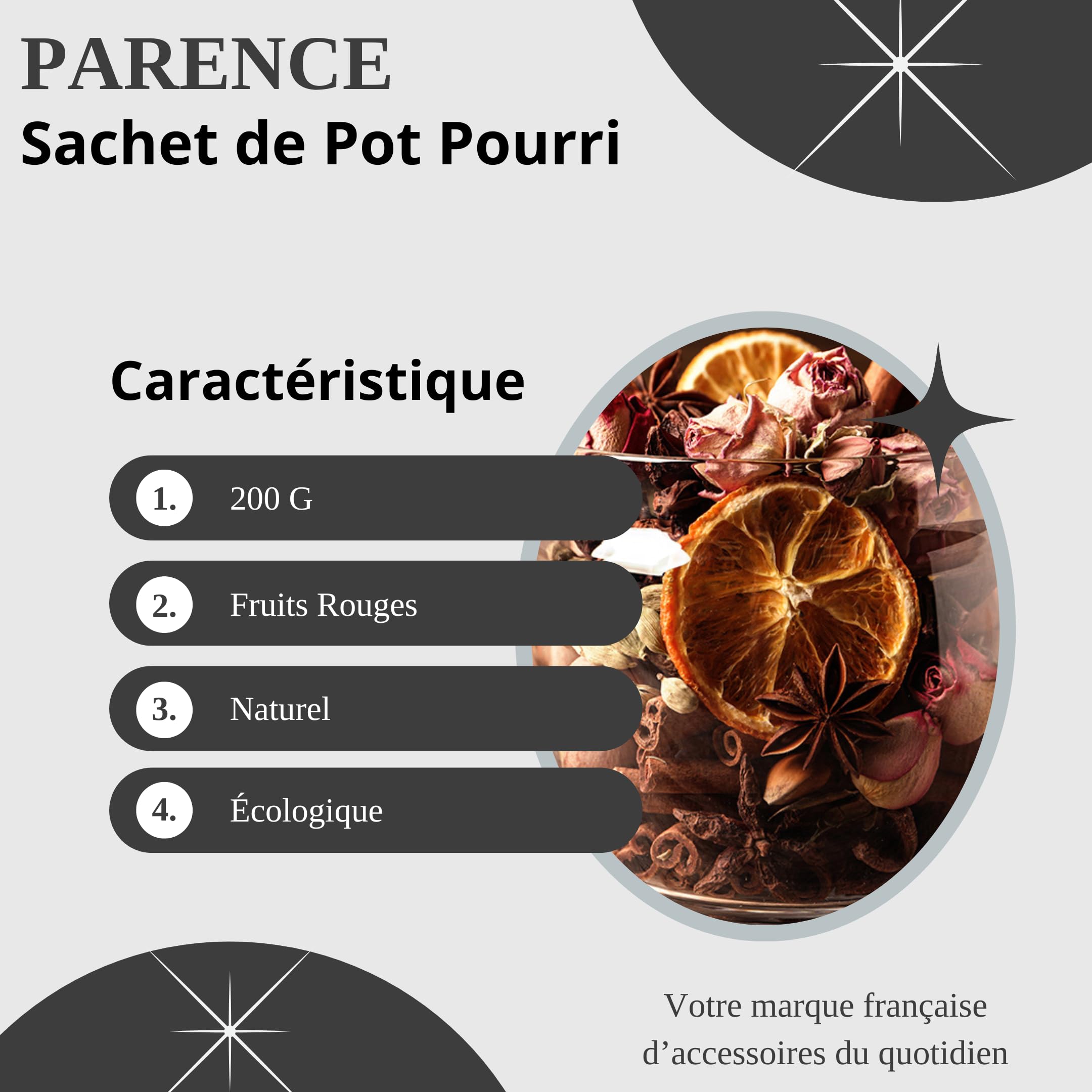 PARENCE.- Pot-Pourri Sacchetto 140g Gusto Frutti Rossi - Decorazione della Casa e Fragranza, Naturale, Versatile - Frutti Rossi, 140g