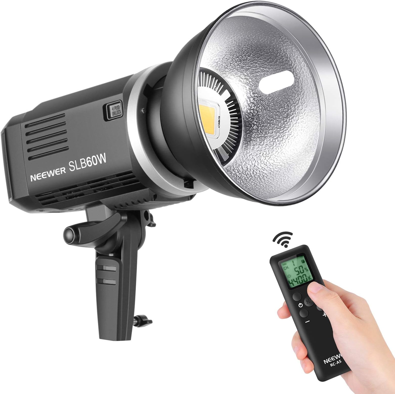 Neewer SLB60W LED Video Light White 5600K Version,60W CRI 93+,TLCI 95+ with Remote Control and Reflector,Continuous Lighting Bowens Mount with 8700mAH Lithium Battery for Photography Outdoor Shooting
