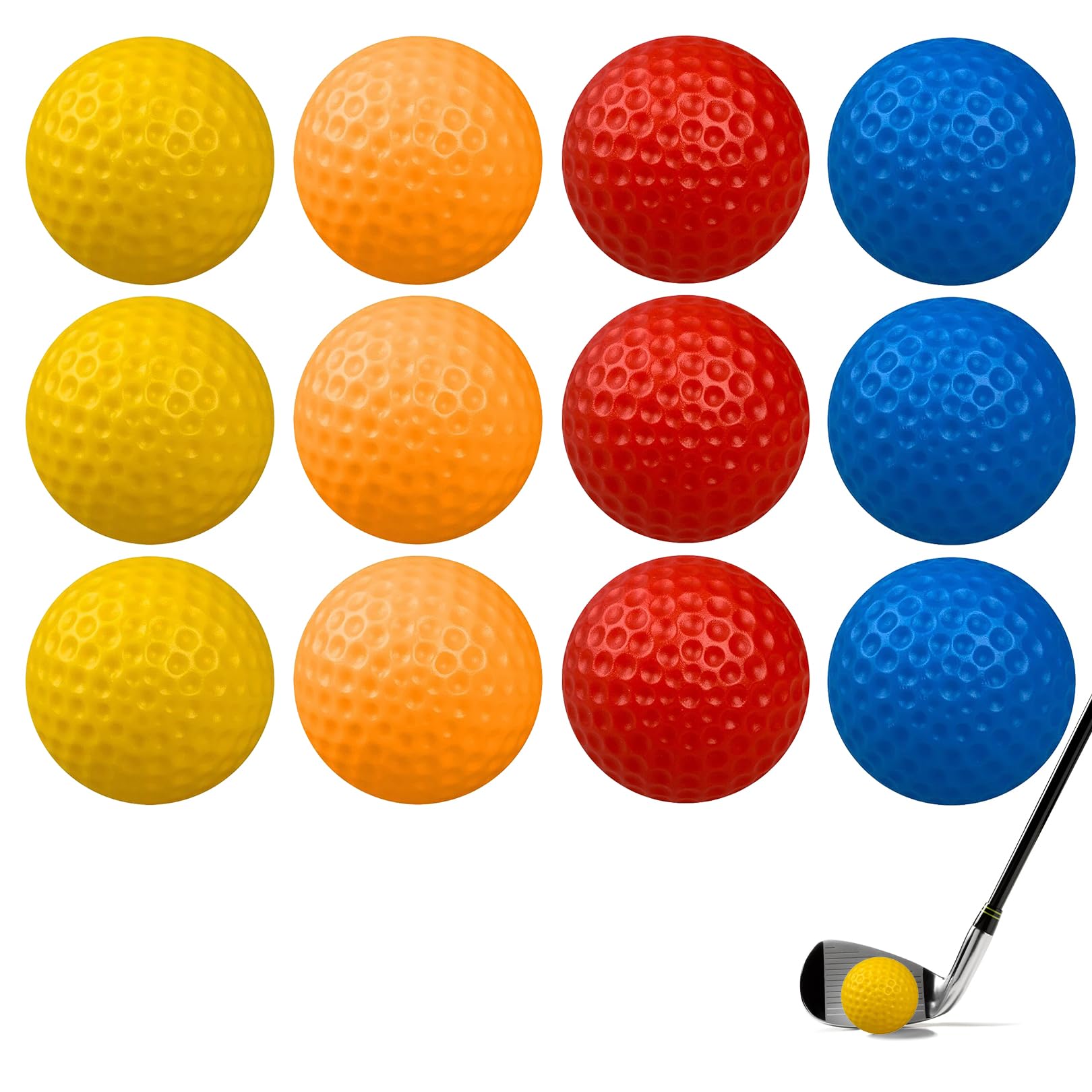 couduan 12Pcs Golf Practice Balls, Plastic Foam Golf Ball, Soft Golf Training Balls, Spone Dimpled Exercise for Pro Golfs Swing Training Aids Home Office Indoor Outdoor Backyard (4 color)