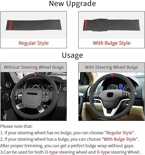Miniatura 4 de Yeolpise Funda universal de gamuza para volante, de 15 pulgadas, cosida con letrero de regresión rojo, kit de costura de cuero genuino suave y